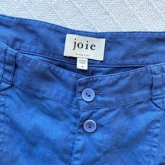 Joie Gia 100% Linen Button Fly High Waist Pants Blue Quartz Women’s 8 Lagenlook - Picture 9 of 13